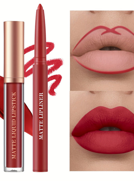 KissICON 💋 Matte Lipstick And Lip Liner Set -