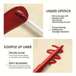 KissICON 💋 Matte Lipstick And Lip Liner Set -