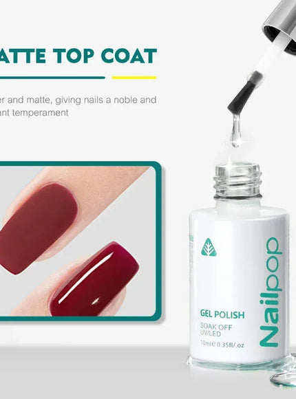 KissICON Matte Top Coat Nailpop 10ml Rubber Base Gel Top Coat Soak