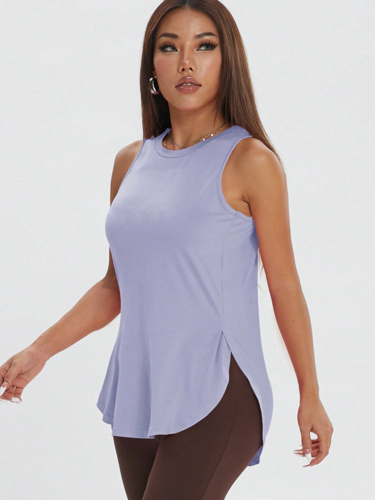 ZW Sports Apparel Mauve Purple / XS Casual Loose Side Slit Sleeveless Pullover Workout Top