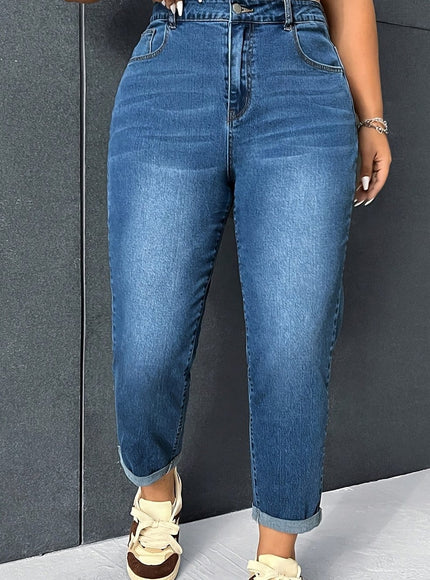 jkthpu-45 Medium Blue / UK 16 2025 New Women's Plus-Size High-Elasticity Comfort Jeans with