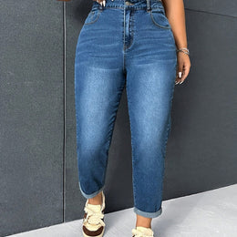 jkthpu-45 Medium Blue / UK 16 2025 New Women's Plus-Size High-Elasticity Comfort Jeans with
