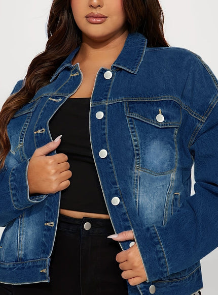 jkthpu-45 Medium Blue / UK 16 Plus Size Light Blue Stretch Denim Jacket