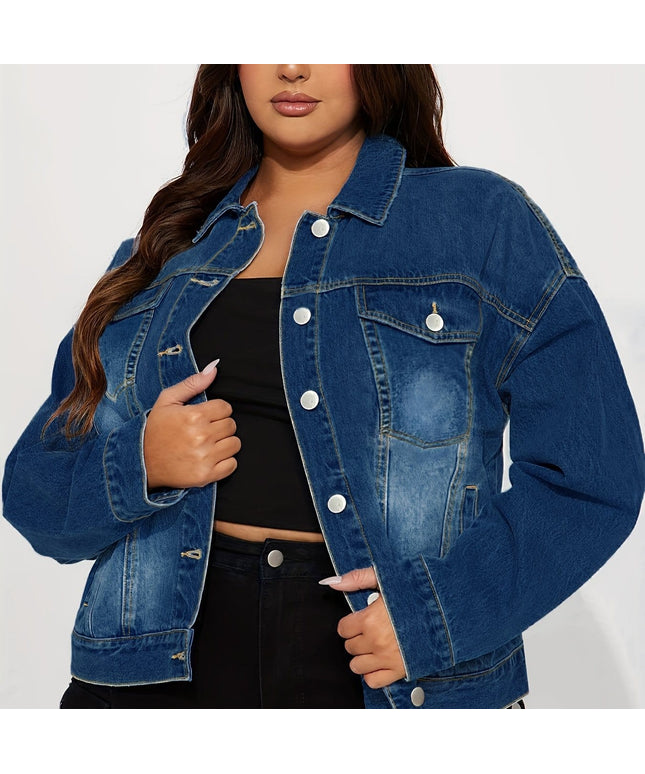 jkthpu-45 Medium Blue / UK 16 Plus Size Light Blue Stretch Denim Jacket