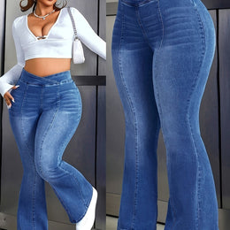 jkthpu-45 Medium Blue / UK 18 Women'S Plus Size High-Waisted Stretchy Flare Jeans -
