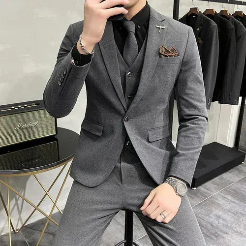 KissICON medium grey / Asia 4XL (EUR L) Luxury 3Piece Mens Casual Business Suit Set