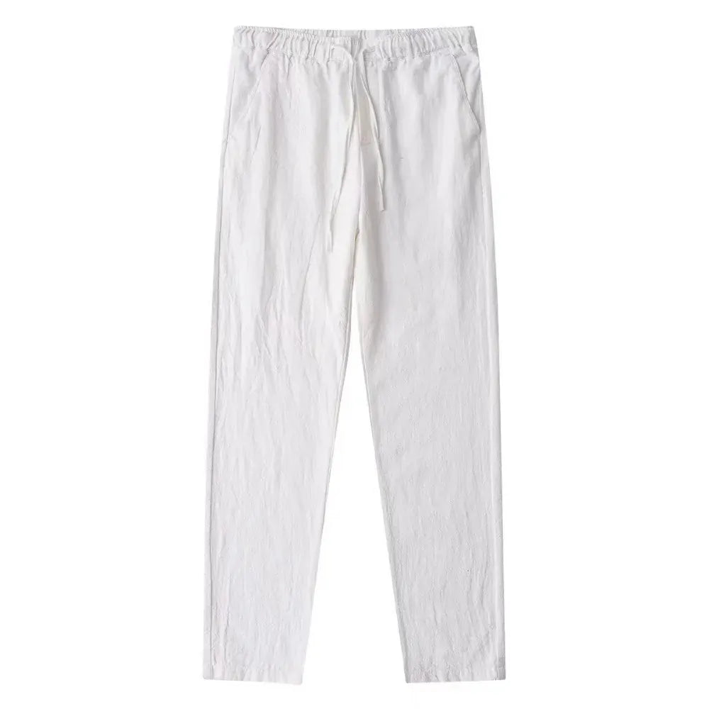 KissICON Men's Cotton Linen Pants Male Autumn New Breathable Solid Color Linen Trousers Fitness Streetwear Back With Pocket