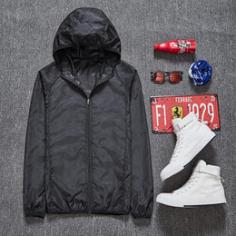 KissICON Men's Packable Lightweight Waterproof Jacket No Pocket Hooded Raincoat in a Bag Sun Protection Windproof Rain Jacket