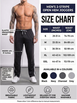 KissICON Men's Striped Track Pants Casual Joggers Open Hem Athletic Sweatpants Comfortable Loose Fit Gym Running Trousers with Side Pockets | S to XXL sizes available UK