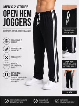 KissICON Men's Striped Track Pants Casual Joggers Open Hem Athletic Sweatpants Comfortable Loose Fit Gym Running Trousers with Side Pockets | S to XXL sizes available UK
