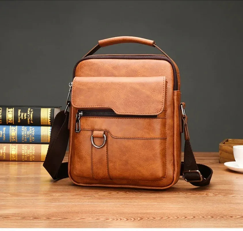 KissICON Men's Vertical Crossbody – PU Leather Shoulder