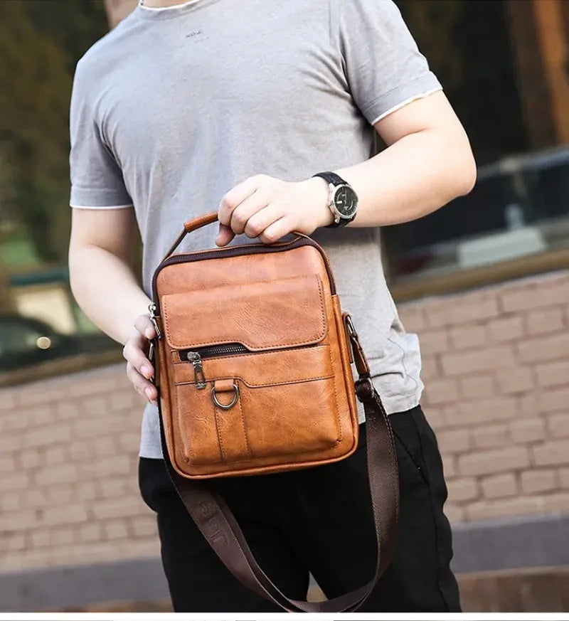 KissICON Men's Vertical Crossbody – PU Leather Shoulder