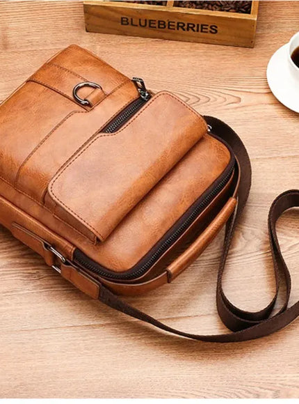KissICON Men's Vertical Crossbody – PU Leather Shoulder