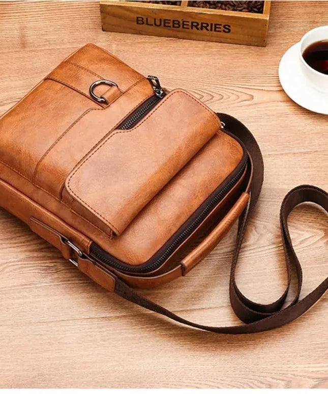 KissICON Men's Vertical Crossbody – PU Leather Shoulder