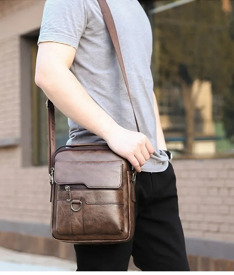 KissICON Men's Vertical Crossbody – PU Leather Shoulder