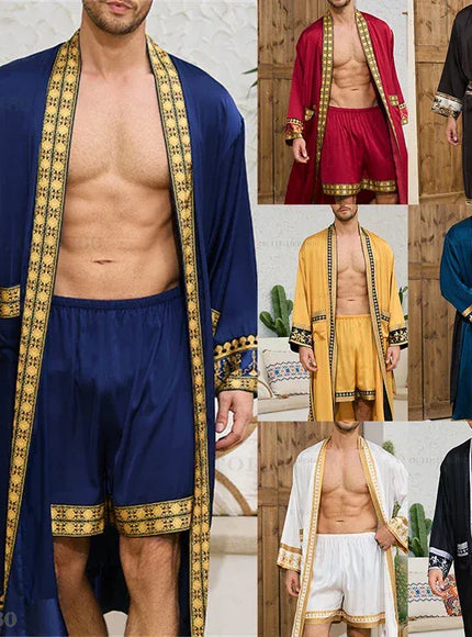 KissICON Mens 2PC Silk Satin Pajama Robe Set