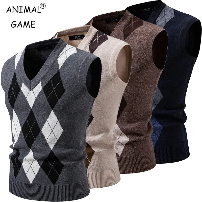 KissICON Mens Argyle Knit Vest Stylish Slim Fit Pullover