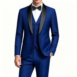 KissICON Mens Beige Tuxedo Suit Jacket Vest Pants Set