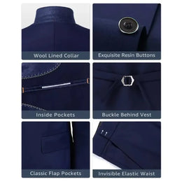 KissICON Mens Beige Tuxedo Suit Jacket Vest Pants Set