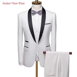 KissICON Mens Black Lapel Suit Coat Vest Trousers for Formal Events