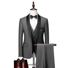 KissICON Mens Black Lapel Suit Coat Vest Trousers for Formal Events