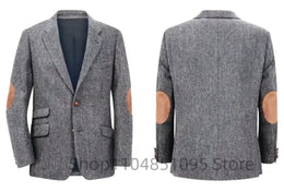 KissICON Mens Brown Herringbone Tweed Smart Casual Blazer Jacket