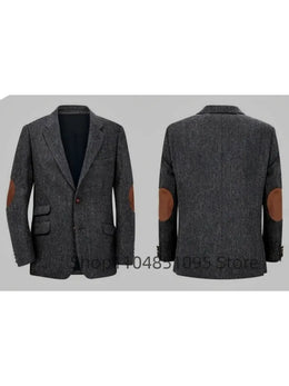 KissICON Mens Brown Herringbone Tweed Smart Casual Blazer Jacket