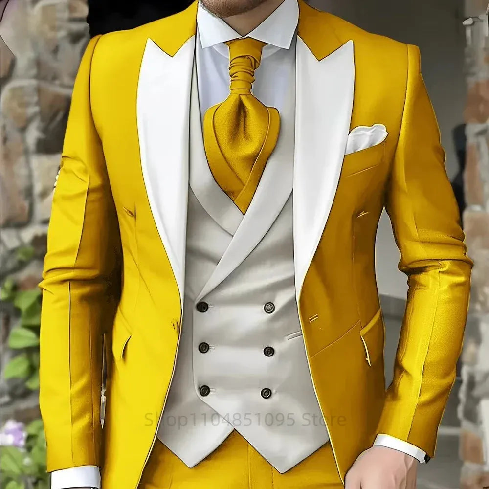 KissICON Mens Elegant Peak Lapel 3Piece Tuxedo Suit