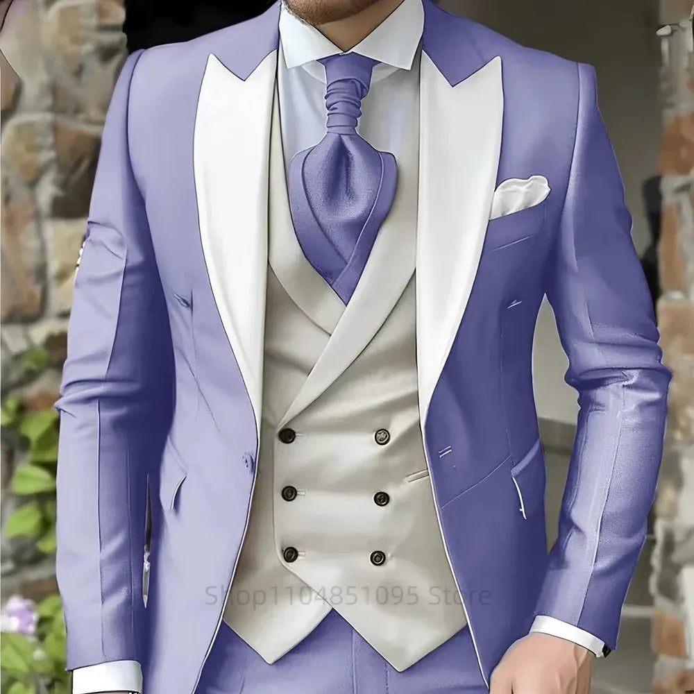 KissICON Mens Elegant Peak Lapel 3Piece Tuxedo Suit