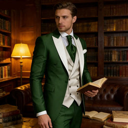 KissICON Mens Elegant Peak Lapel 3Piece Tuxedo Suit
