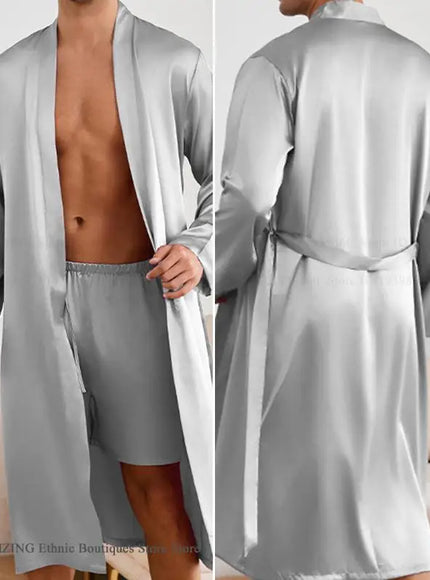 KissICON Mens Silk Satin Pajama Robe Set Luxe Loungewear