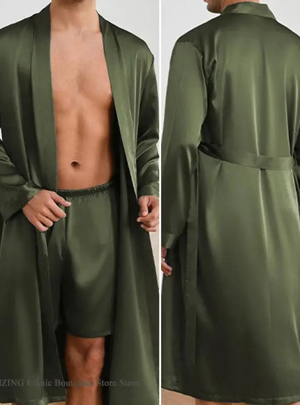KissICON Mens Silk Satin Pajama Robe Set Luxe Loungewear