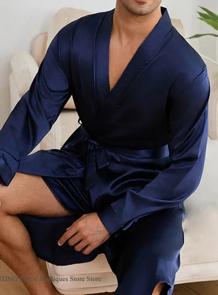 KissICON Mens Silk Satin Pajama Robe Set Luxe Loungewear