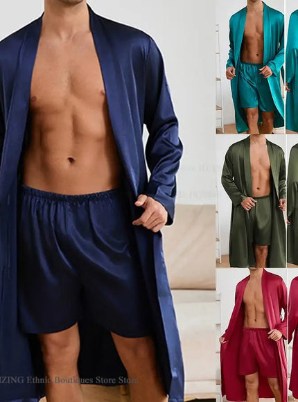 KissICON Mens Silk Satin Pajama Robe Set Luxe Loungewear