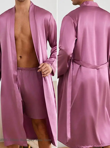 KissICON Mens Silk Satin Pajama Robe Set Luxe Loungewear