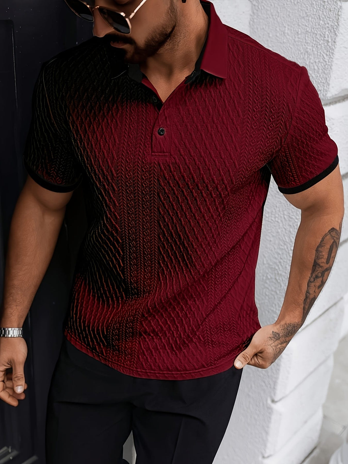 KissICON Mens Soft Jacquard ColorBlock Polo Casual  Business Essential
