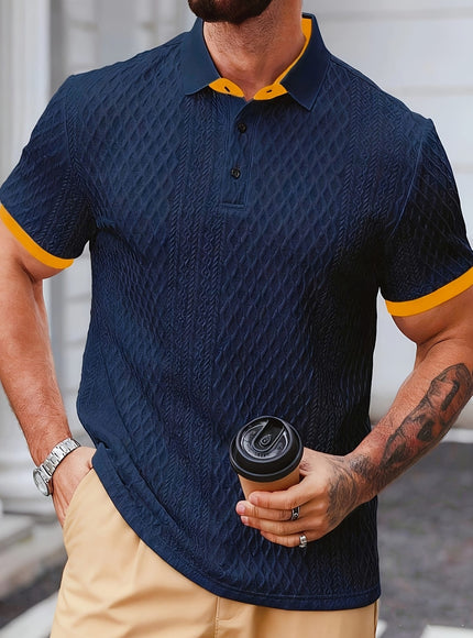 KissICON Mens Soft Jacquard ColorBlock Polo Casual  Business Essential
