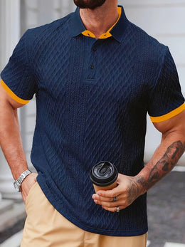 KissICON Mens Soft Jacquard ColorBlock Polo Casual  Business Essential