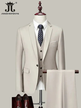 KissICON Mens Solid Color Formal Business 3Piece Suit M6XL