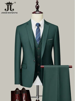 KissICON Mens Solid Color Formal Business 3Piece Suit M6XL