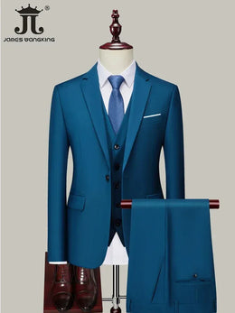 KissICON Mens Solid Color Formal Business 3Piece Suit M6XL