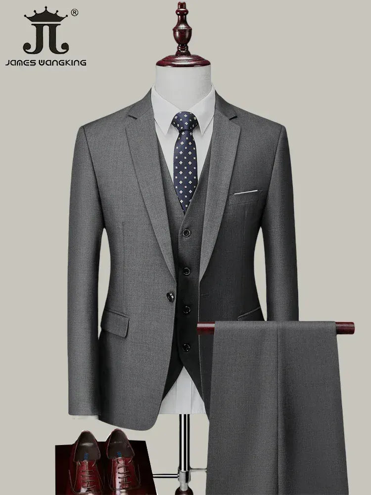 KissICON Mens Solid Color Formal Business 3Piece Suit M6XL