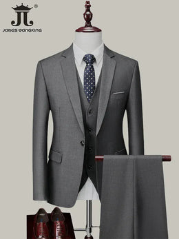 KissICON Mens Solid Color Formal Business 3Piece Suit M6XL