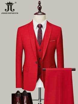 KissICON Mens Solid Color Formal Business 3Piece Suit M6XL