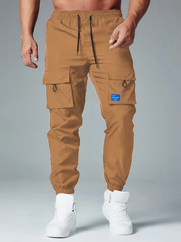 KissICON Mens Solid Loose Cargo Joggers Breathable Drawstring Active Trousers