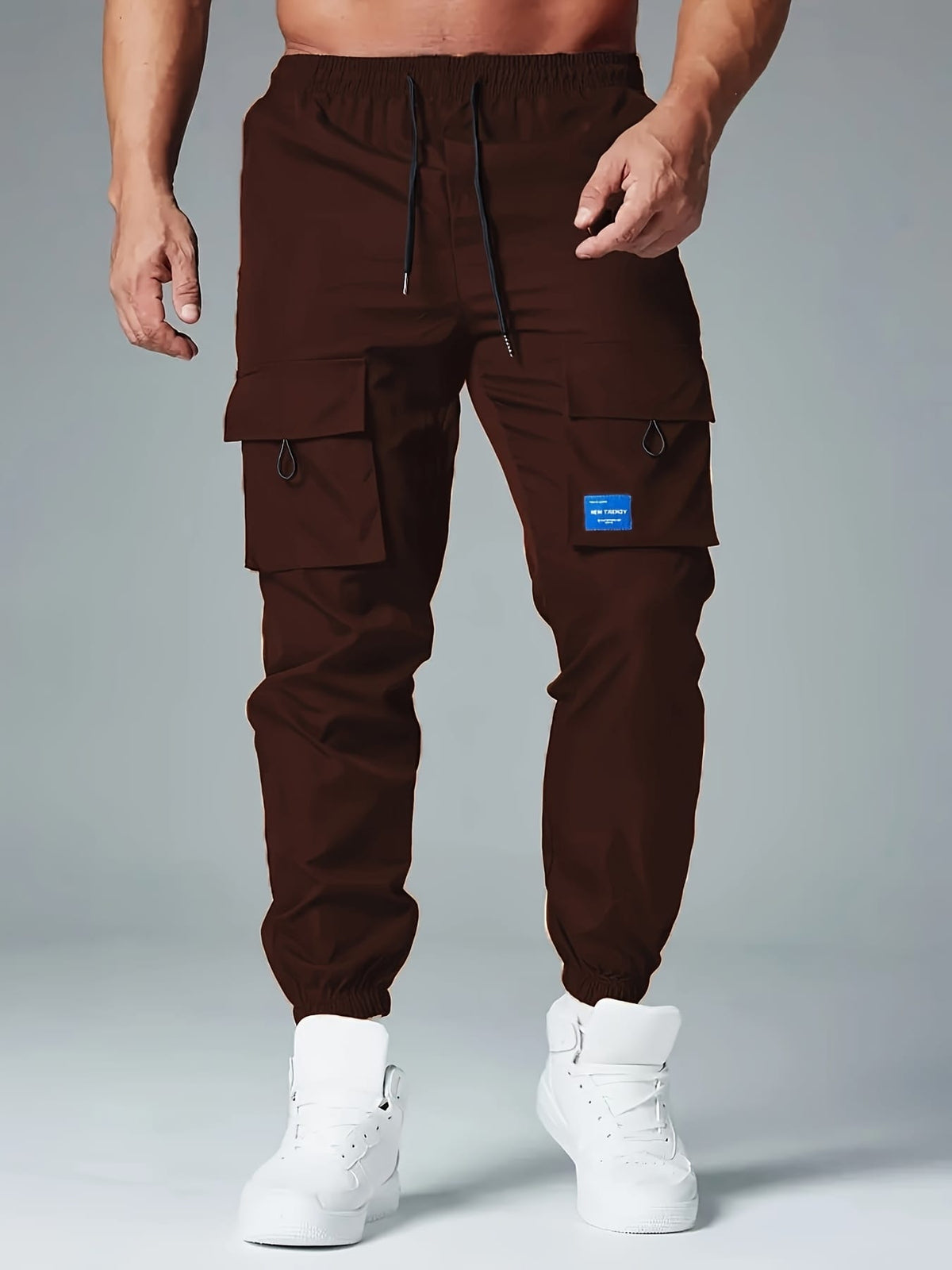 KissICON Mens Solid Loose Cargo Joggers Breathable Drawstring Active Trousers