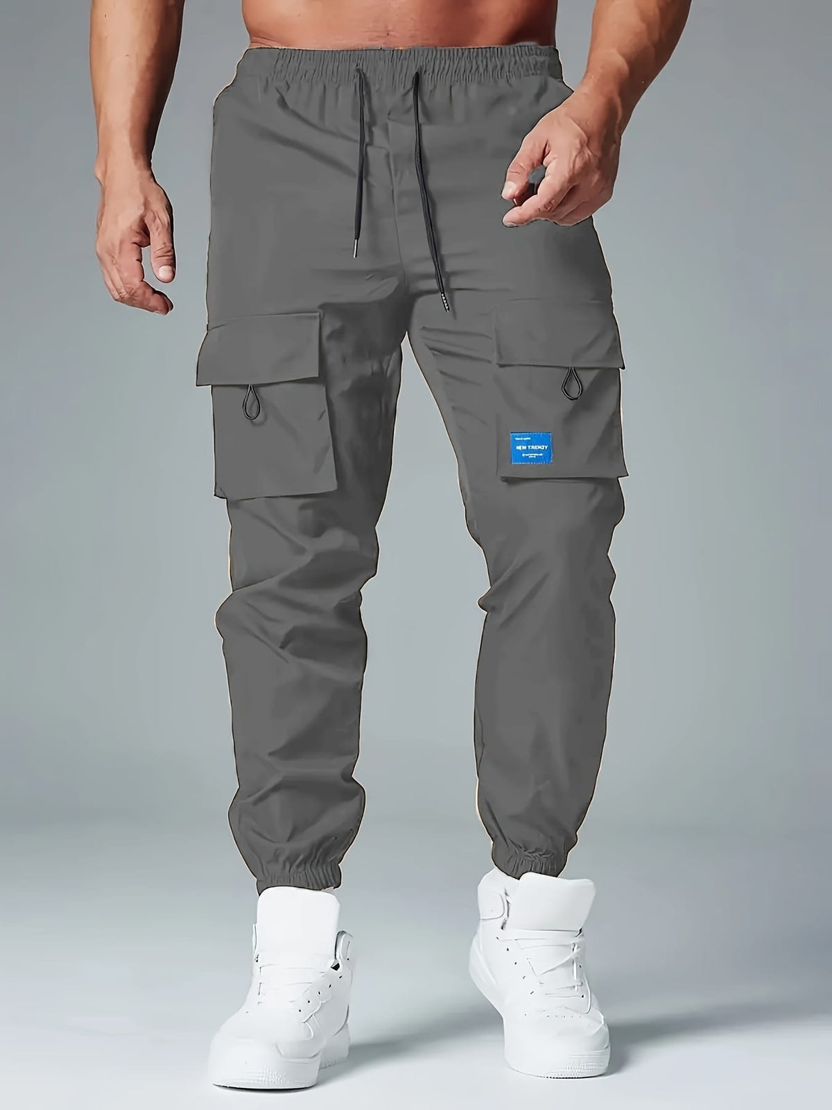 KissICON Mens Solid Loose Cargo Joggers Breathable Drawstring Active Trousers