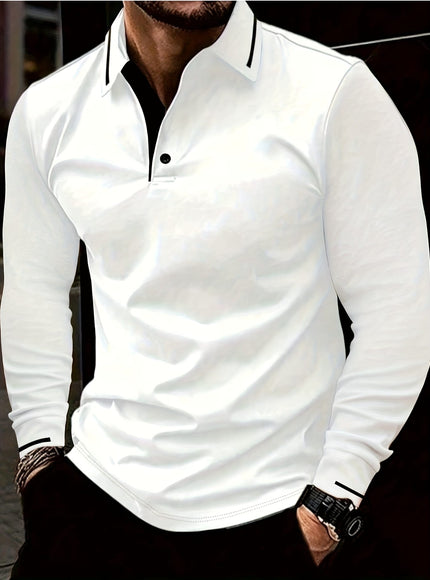KissICON Mens Stretch Ribbed Long Sleeve Polo SpringFall Golf Essential