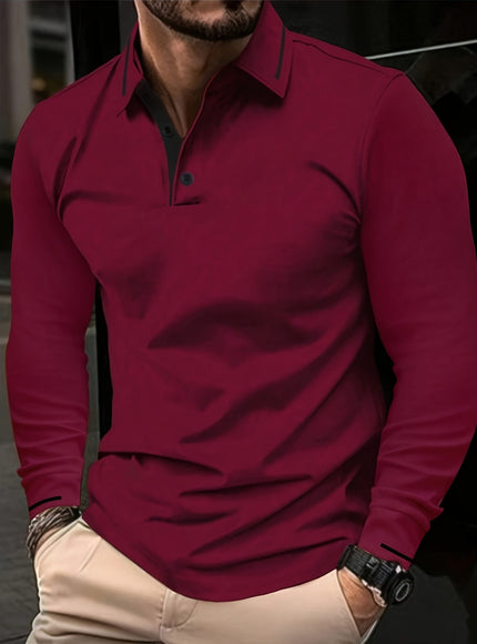 KissICON Mens Stretch Ribbed Long Sleeve Polo SpringFall Golf Essential