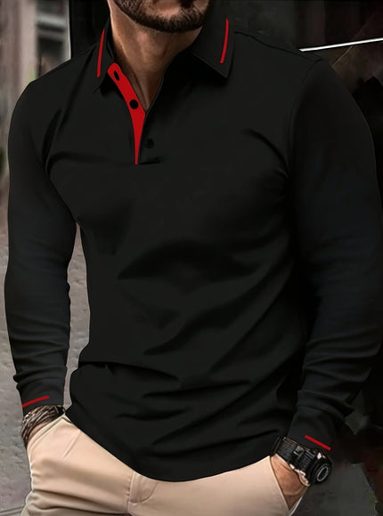 KissICON Mens Stretch Ribbed Long Sleeve Polo SpringFall Golf Essential